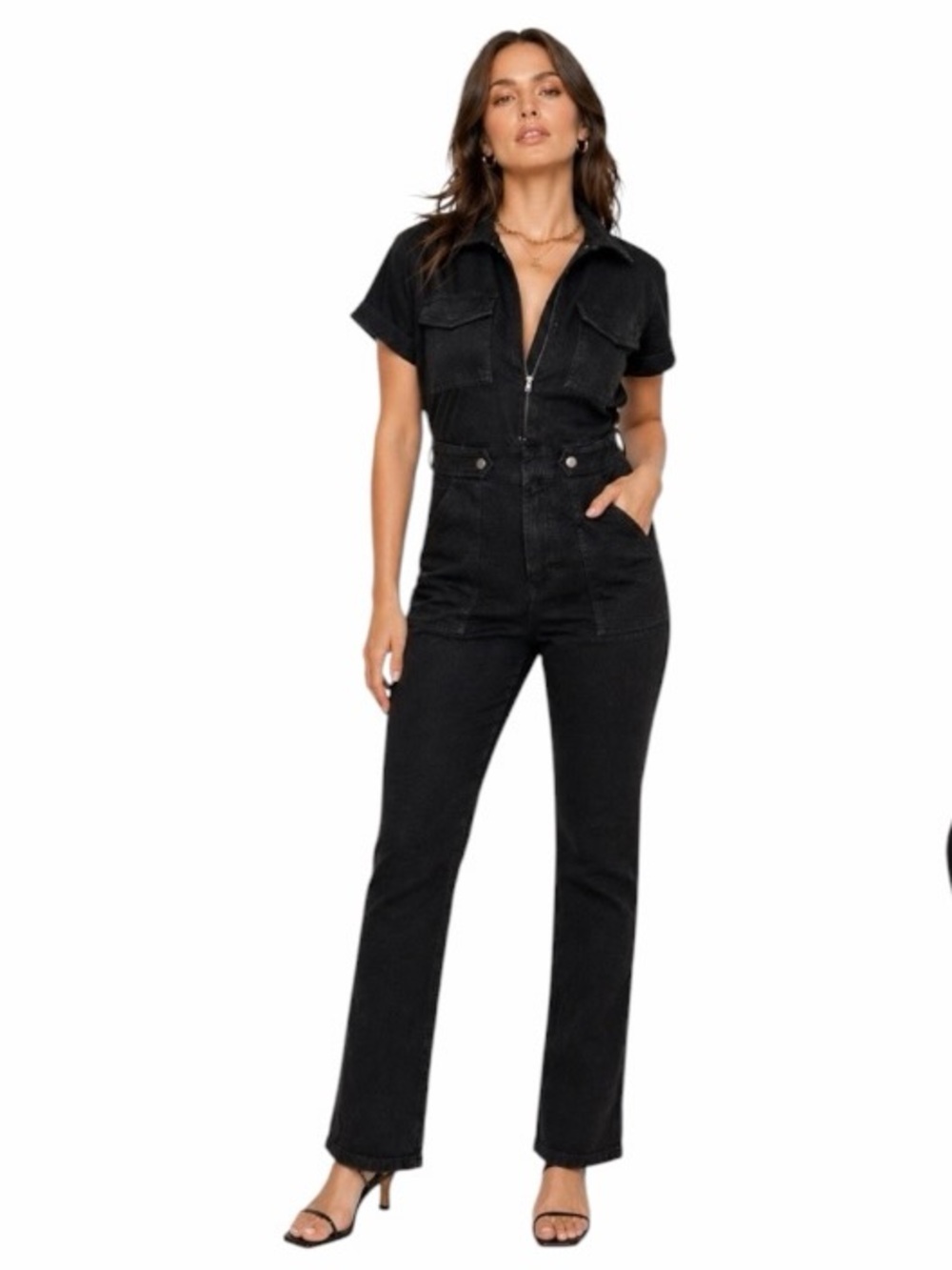 Good American Black Denim Utility Jumpsuit Size Large